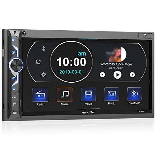 7 Zoll Doppel-DIN Digital Media Autoradio-Empfänger, aboutBit Bluetooth 5.0 Touchscreen Autoradio MP5-Player, unterstützt Rück- / Frontkamera, AM/FM / MP3 / USB/Subwoofer, AUX-Eingang, Mirror Link