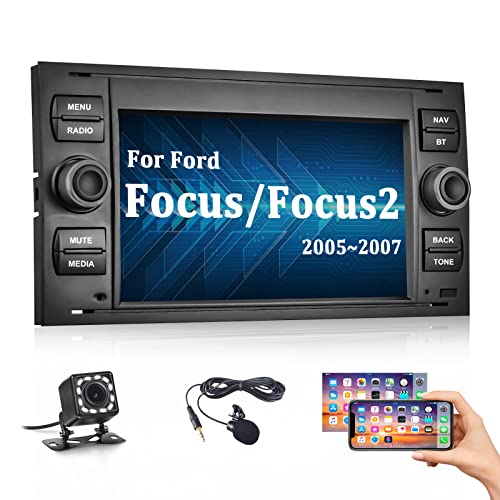 2Din Autoradio Android für Ford Focus Fusion Camecho Autoradio Bluetooth 7 Zoll Touchscreen Display mit Navi Bluetooth Freisprecheinrichtung FM Radio WiFi USB TF+Rückfahrkamera+Externes Mikrofon